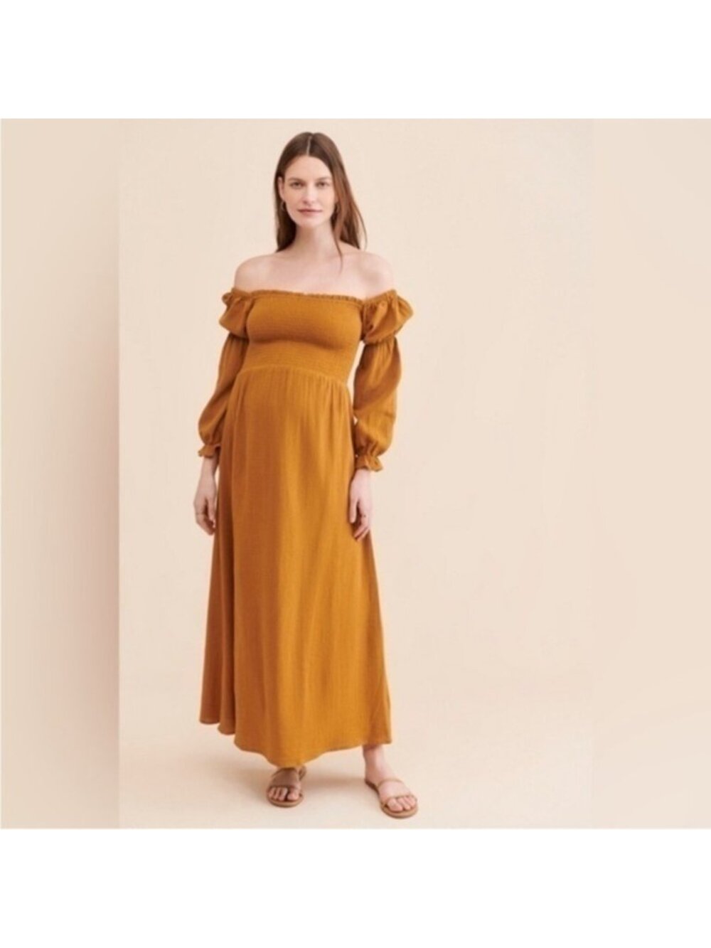 Ingrid+Isabel The Dream Maternity Midi Dress Brown Gold Size M Medium - Picture 1 of 8